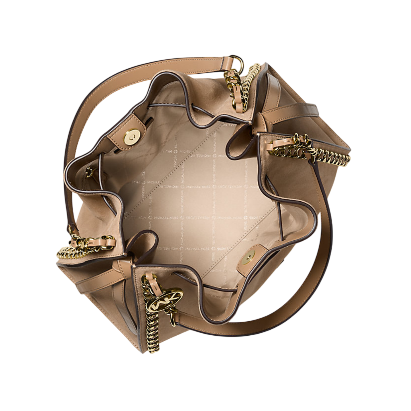 Bolsa Michael Kors Mina Large Suede Chain Shoulder Bag Camel