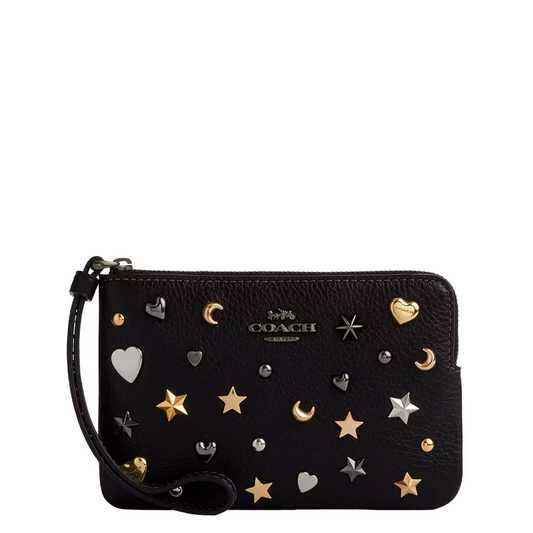 Monedero Coach Corner Zip Wristlet With Rivets Black Multi