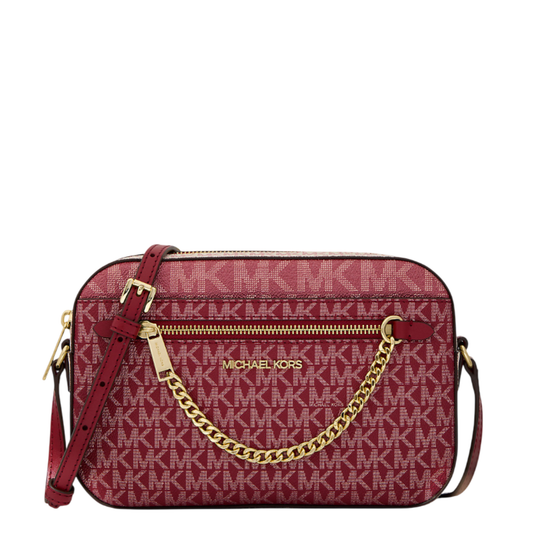 Bolsa Michael Kors Jet Set Large Metallic Signature Logo Crossbody Bag Cherry