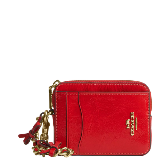 Monedero Coach Zip Card Case With Bows Bright Cherry