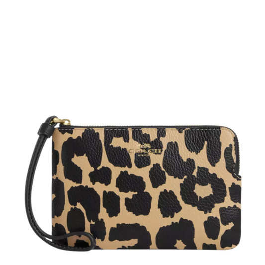 Monedero Coach Corner Zip Wristlet With Leopard Print