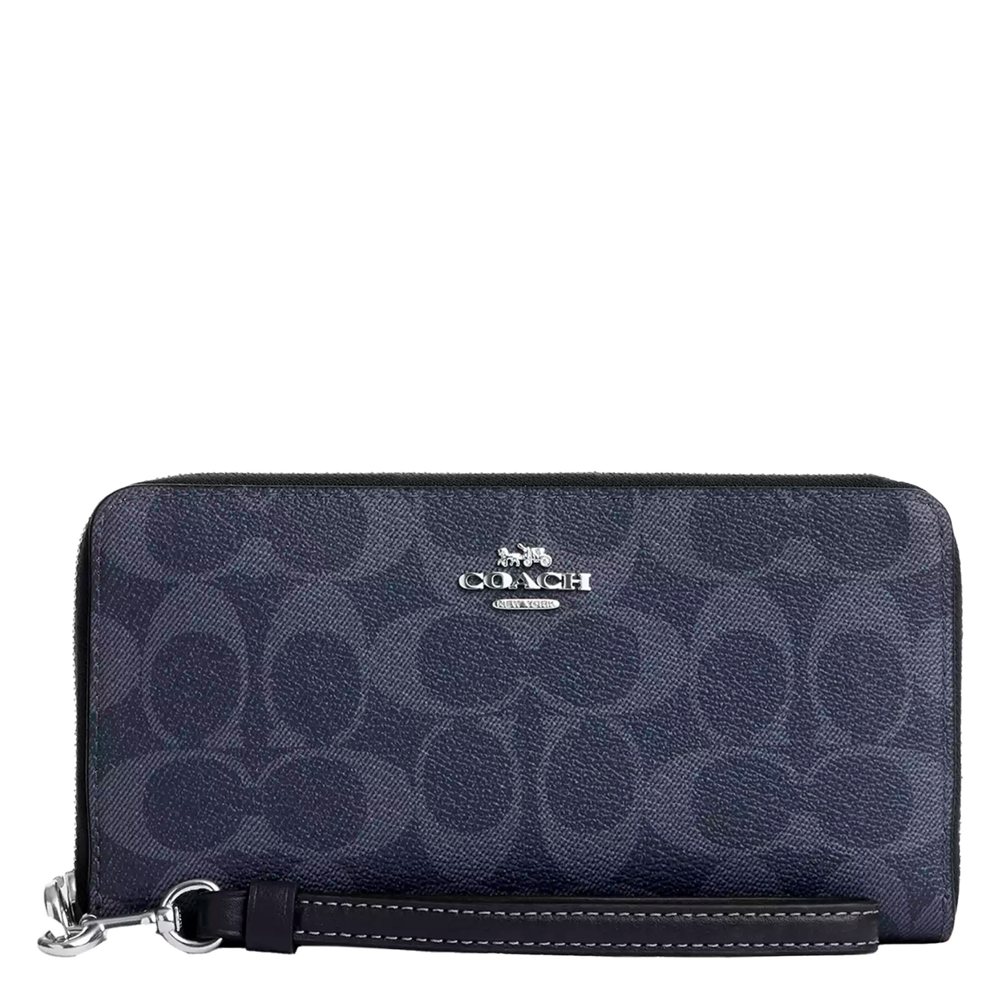 Cartera Coach Long Zip Around Wallet In Signature Canvas Denim Midnight Navy Blue