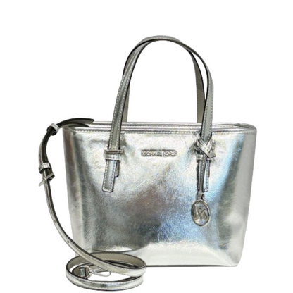 Bolsa Michael Kors Jet Set Travel Extra-Small Metallic Top-Zip Tote Bag Silver