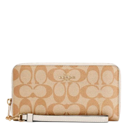 Cartera Coach Long Zip Around Wallet In Signature Canvas Light Khaki