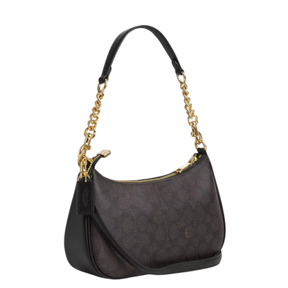 Bolsa Coach Teri Shoulder Bag In Signature Canvas Walnut Black