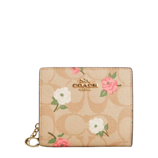 Cartera Coach Snap Wallet In Signature Canvas With Floral Print