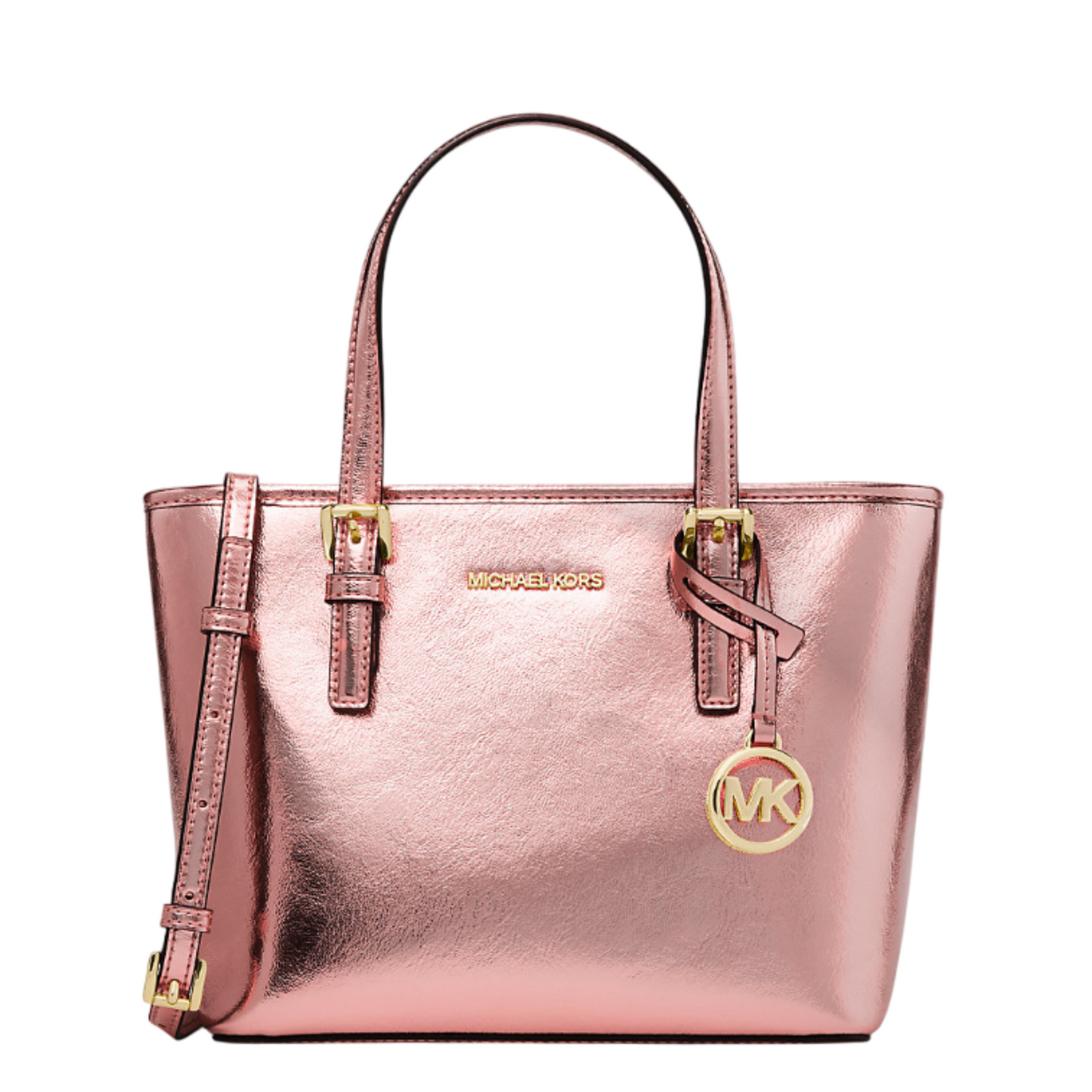 Bolsa Michael Kors Jet Set Travel Extra-Small Metallic Top-Zip Tote Bag Rose Gold