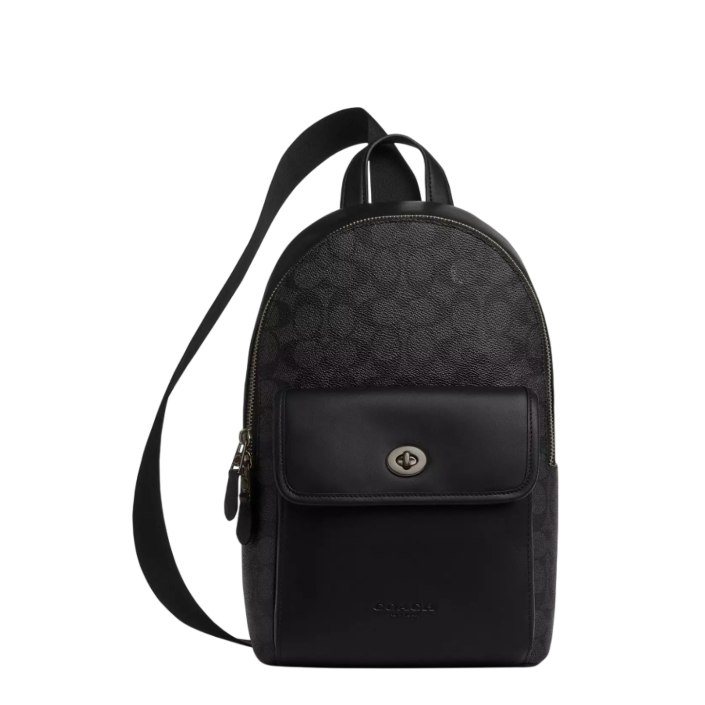 Bandolera Coach Turnlock Sling Pack In Signature Canvas Charcoal Black