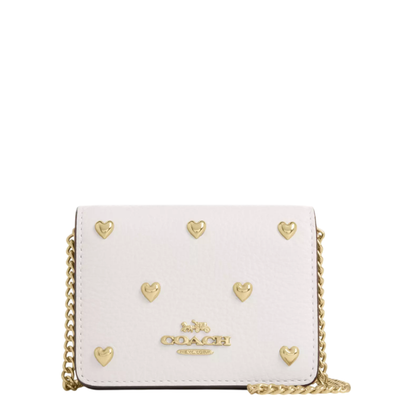 Bolsa Coach Mini Wallet On A Chain With Heart Rivets Chalk