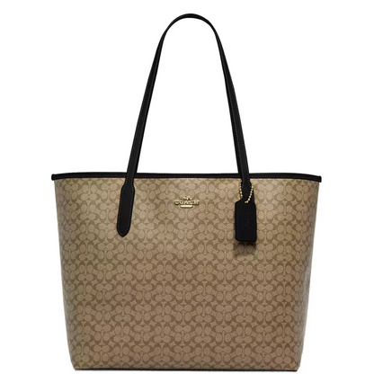 Bolsa Coach City Tote In Signature Canvas Khaki Brown Black
