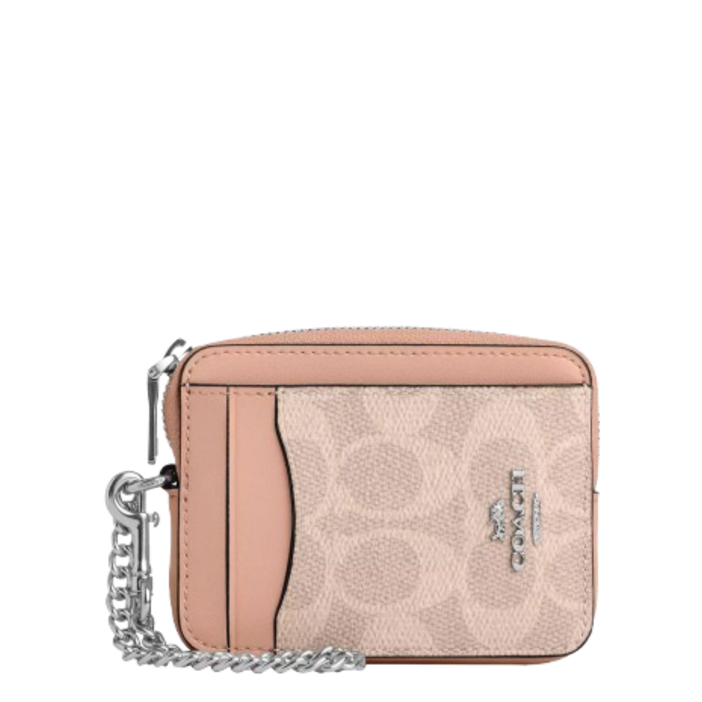 Monedero Coach Zip Card Case In Signature Canvas Sand Taupe