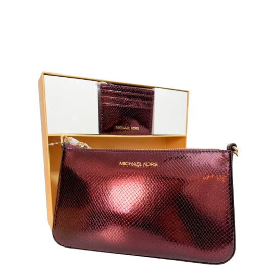 Bolsa Michael Kors Medium Pouch and Card Case Gift Set Oxblood