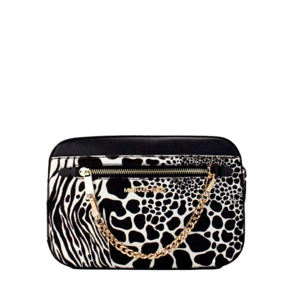 Bolsa Michael Kors Medium Jet Set Crossbody Bag Animal Print Black