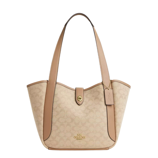 Bolsa Coach Hadley Turnlock Tote Bag With Signature Canvas Dark Natural Multi