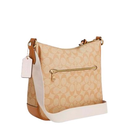 Bolsa Coach Ellie File Bag In Signature Canvas With Stripe Light Khaki Chalk Saddle