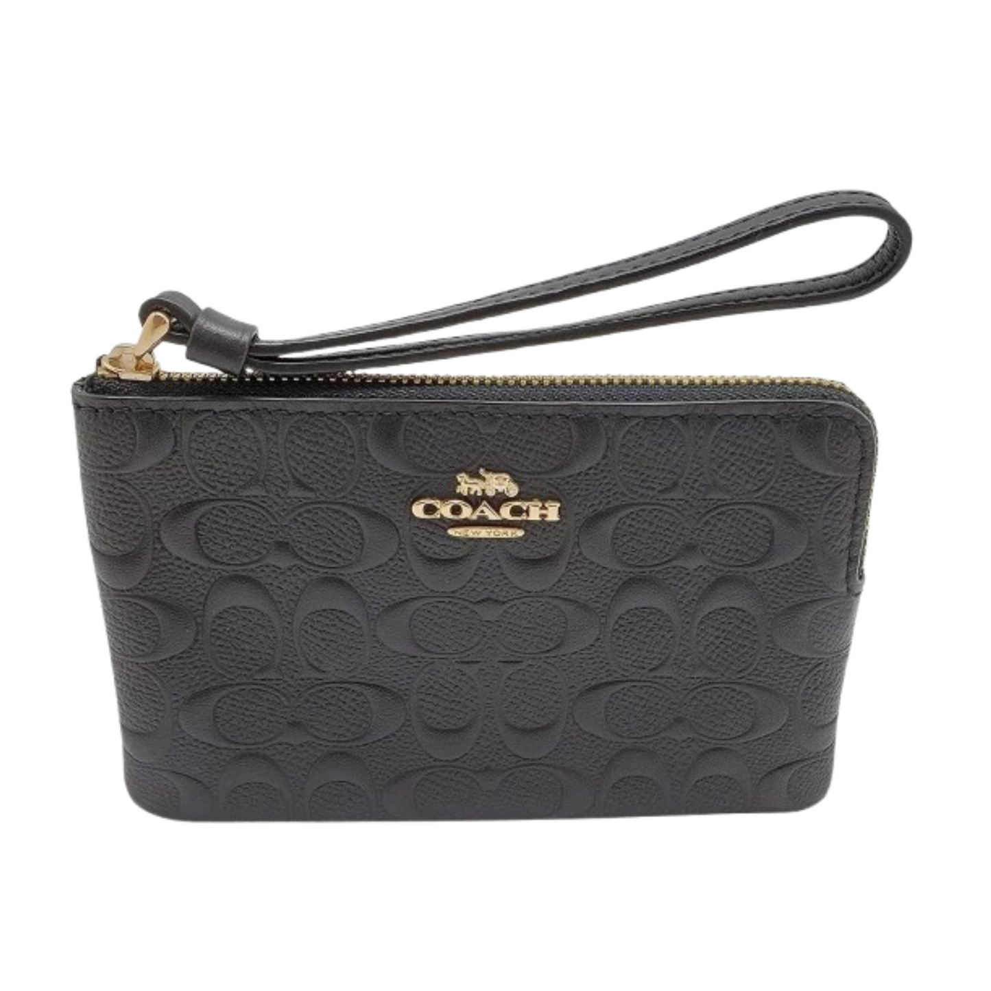 Monedero Coach Boxed Corner Zip Wristlet In Signature Leather Black