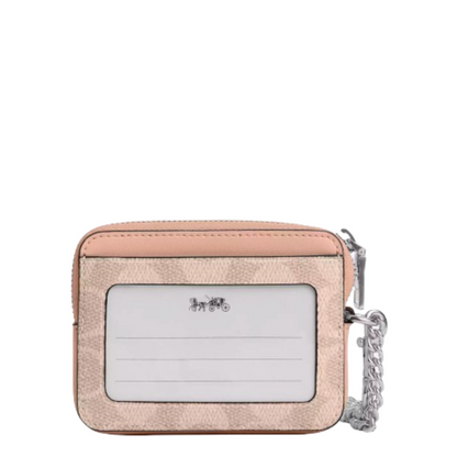 Monedero Coach Zip Card Case In Signature Canvas Sand Taupe