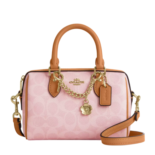 Bolsa Coach Mini Rowan Crossbody Bag In Signature Canvas With Charms Powder Pink