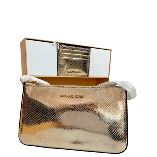 Bolsa Michael Kors Medium Pouch and Card Case Gift Set Pale Gold