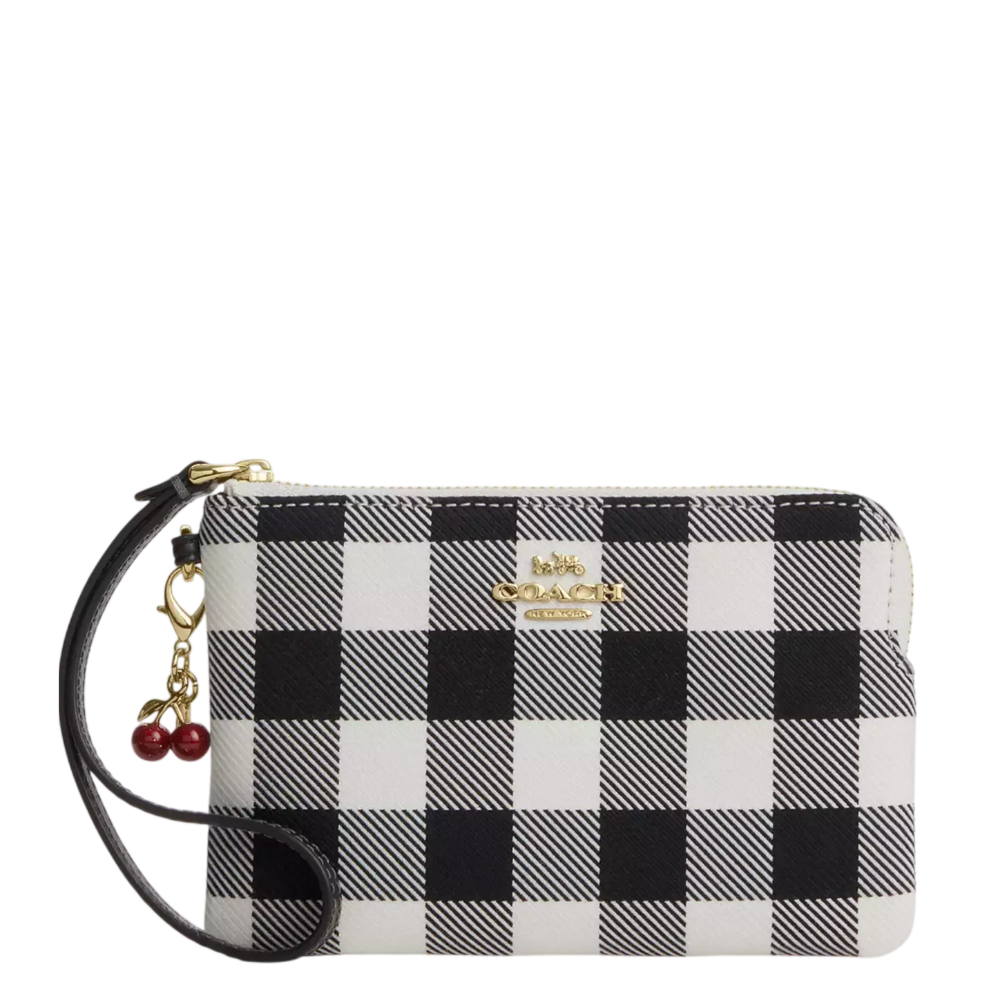Monedero Coach Corner Zip Wristlet With Gingham Print And Charm Black Multi