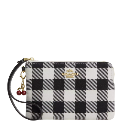 Monedero Coach Corner Zip Wristlet With Gingham Print And Charm Black Multi