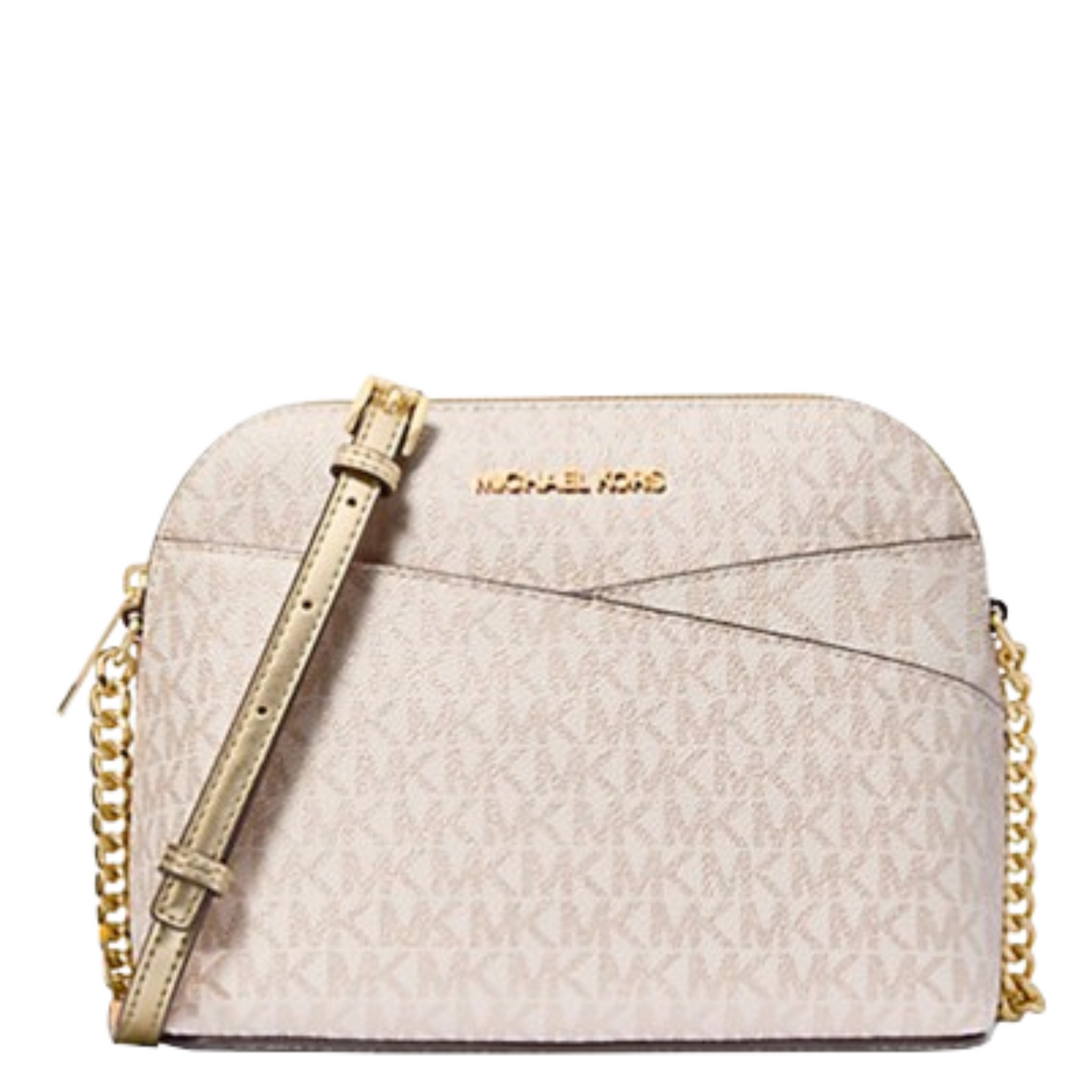 Bolsa Michael Kors Jet Set Travel Medium Metallic Logo Dome Crossbody Bag Pale Gold