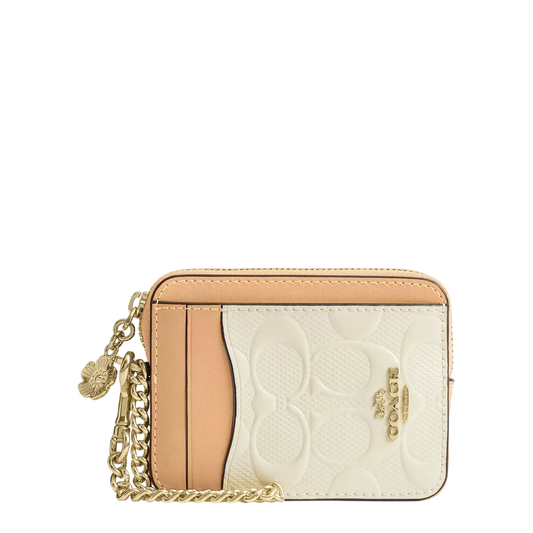 Monedero Coach Zip Card Case In Signature Leather With Charm Light Lemon