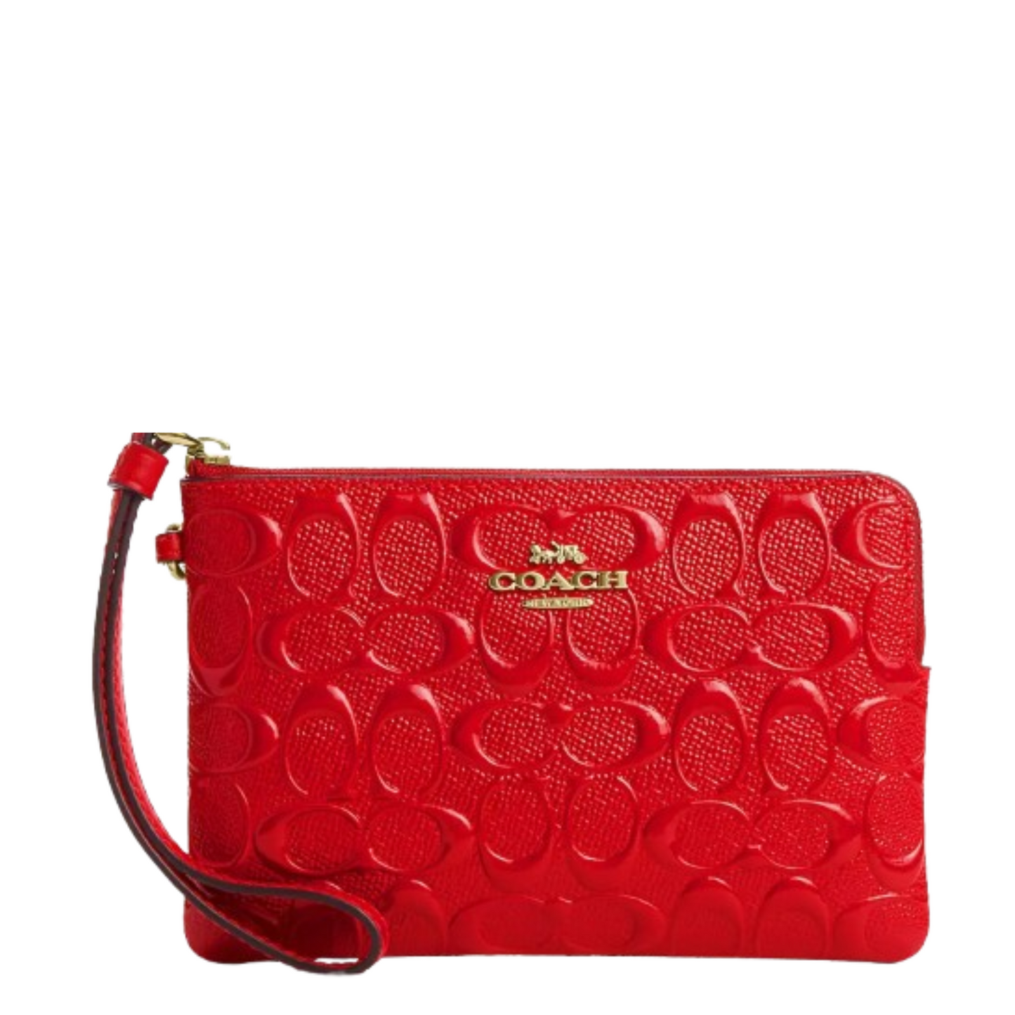 Monedero Boxed Corner Zip Wristlet In Signature Leather Electric Red