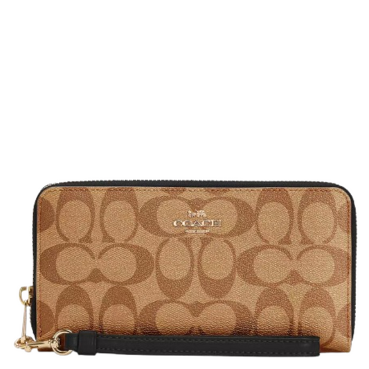 Cartera Coach Long Zip Around Wallet In Signature Canvas In Khaki