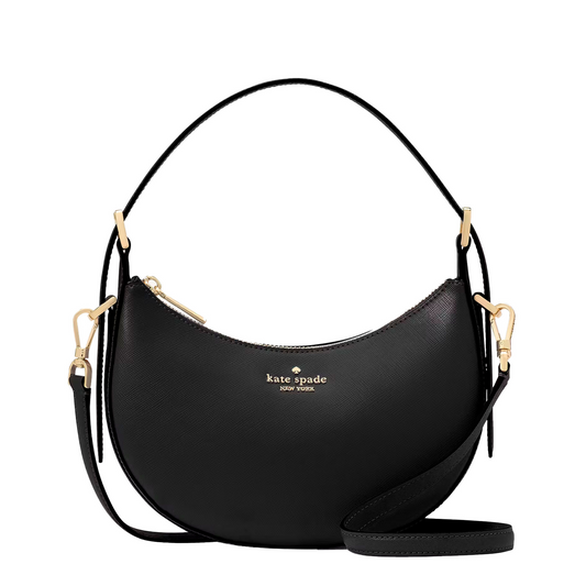 Bolsa Kate Sapde Madison Saffiano Leather Crescent Shoulder Bag Black