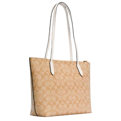 Bolsa Coach Zip Top Tote Bag In Signature Canvas Light Khaki