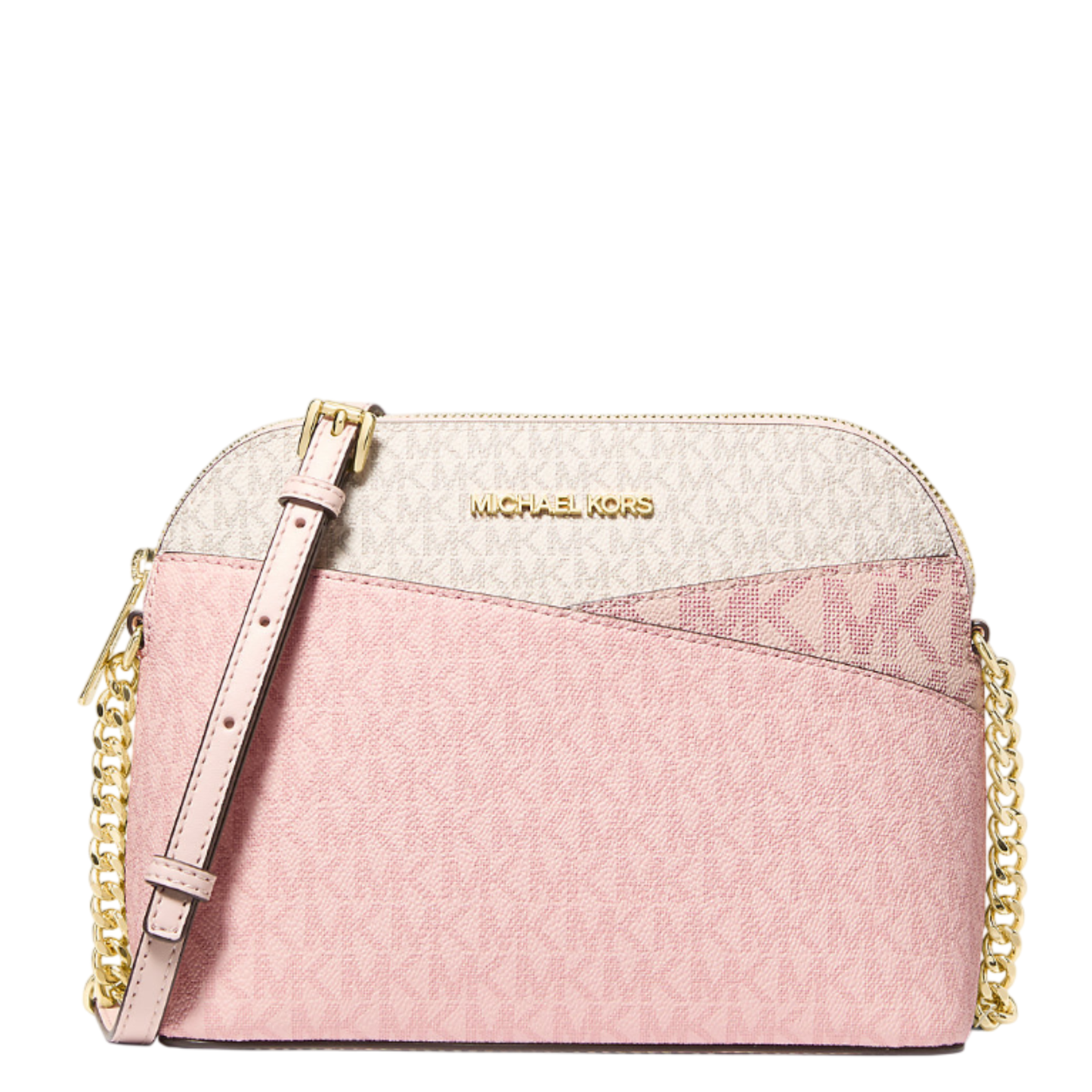 Bolsa Michael Kors Jet Set Travel Medium Dome Color-Block Signature Logo Crossbody Bag Powder Blush