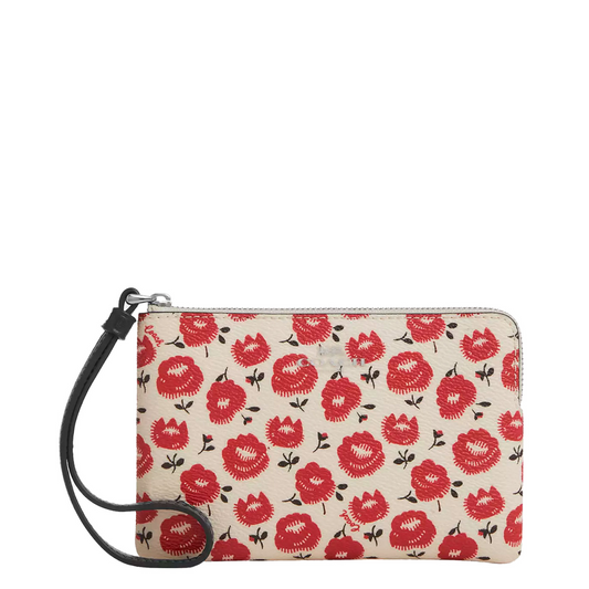Monedero Coach Corner Zip Wristlet With Floral Print Chalk Black Multi