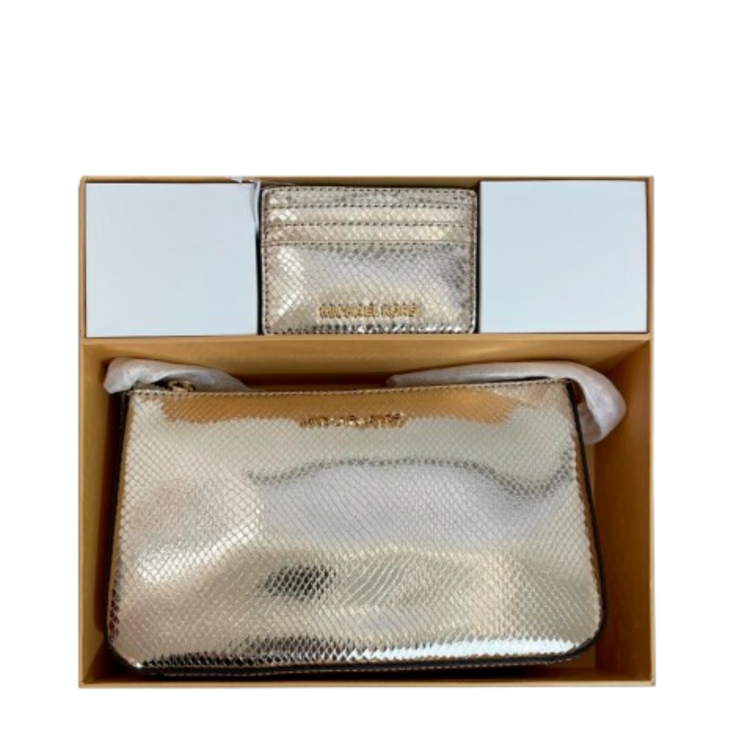 Bolsa Michael Kors Medium Pouch and Card Case Gift Set Pale Gold