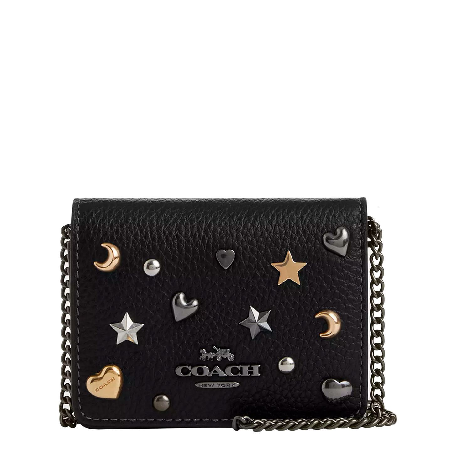 Bolsa Coach Mini Wallet On A Chain With Rivets Black Multi