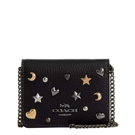 Bolsa Coach Mini Wallet On A Chain With Rivets Black Multi