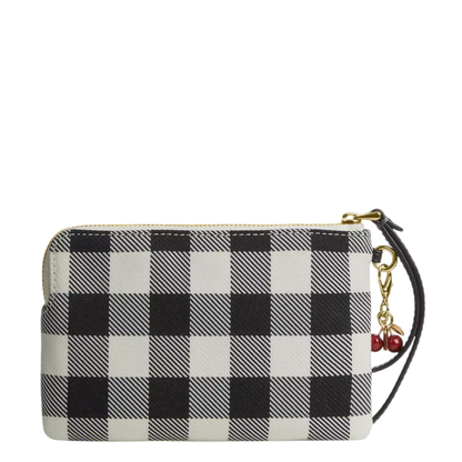 Monedero Coach Corner Zip Wristlet With Gingham Print And Charm Black Multi