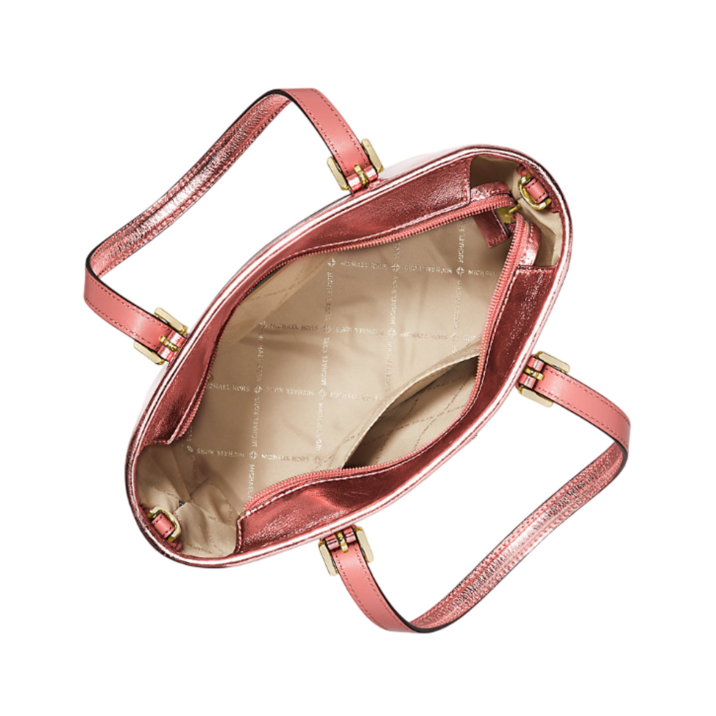 Bolsa Michael Kors Jet Set Travel Extra-Small Metallic Top-Zip Tote Bag Rose Gold