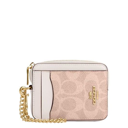 Monedero Coach Zip Card Case Signature Canvas Sand Chalk