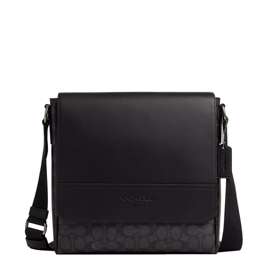 Bandolera Coach Houston Map Bag In Signature Canvas Black