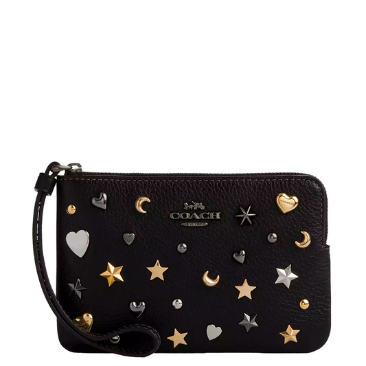 Monedero Coach Corner Zip Wristlet With Rivets Black Multi