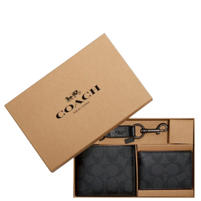 Cartera Coach Boxed 3 In 1 Wallet Gift Set In Signature Canvas Black Oxblood