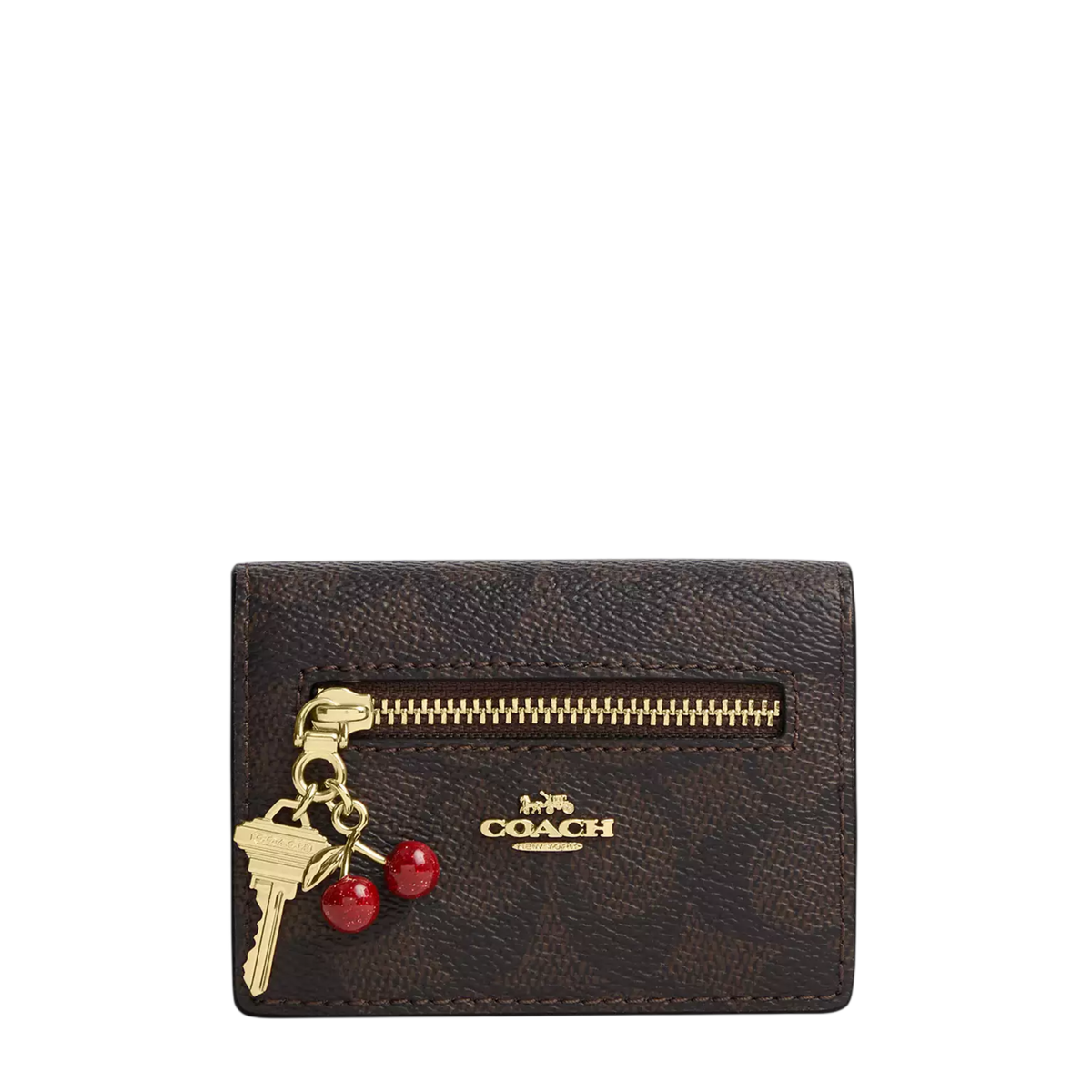 Tarjetero Coach Card Case With Charms In Signature Canvas Walnut Black