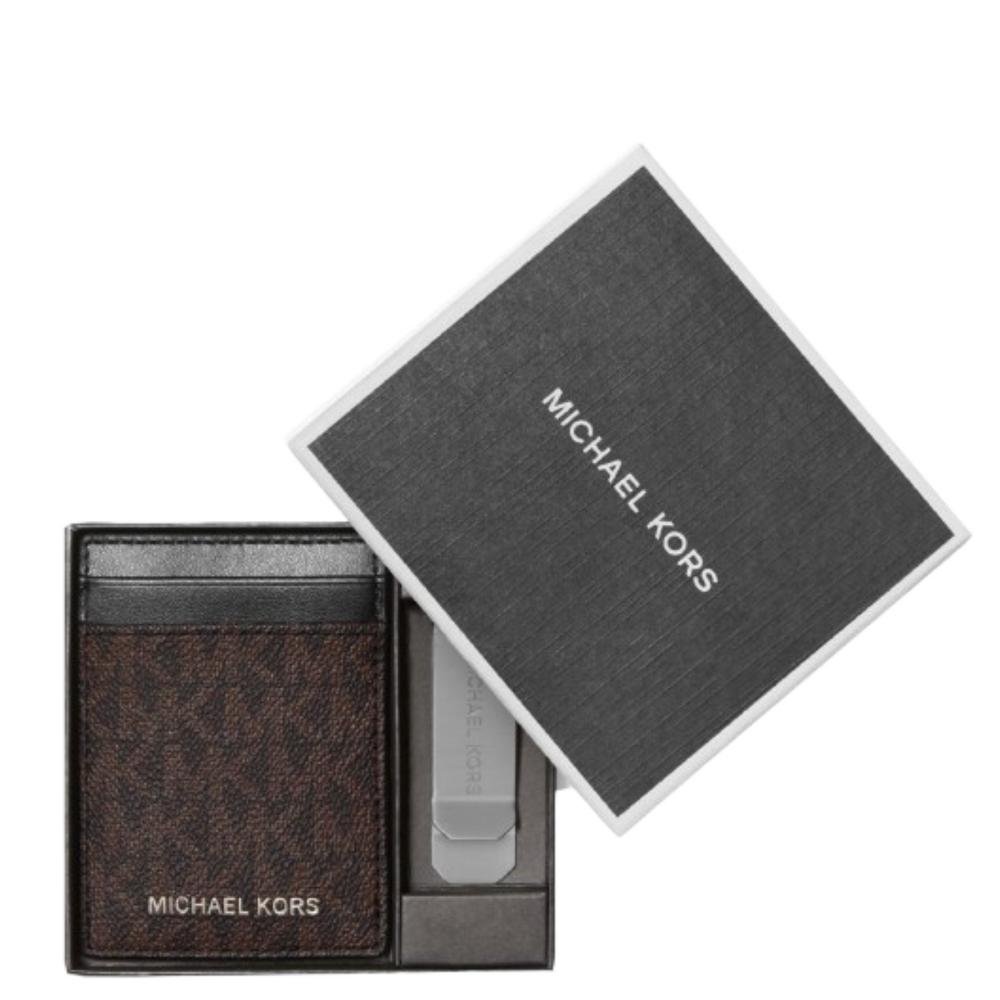 Tarjetero Michael Kors Logo Card Case with Bill Clip Brown