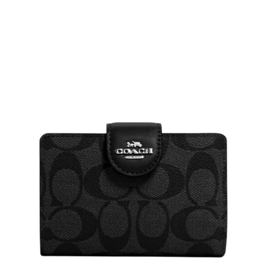 Cartera Coach Medium Corner Zip Wallet In Signature Canvas Black