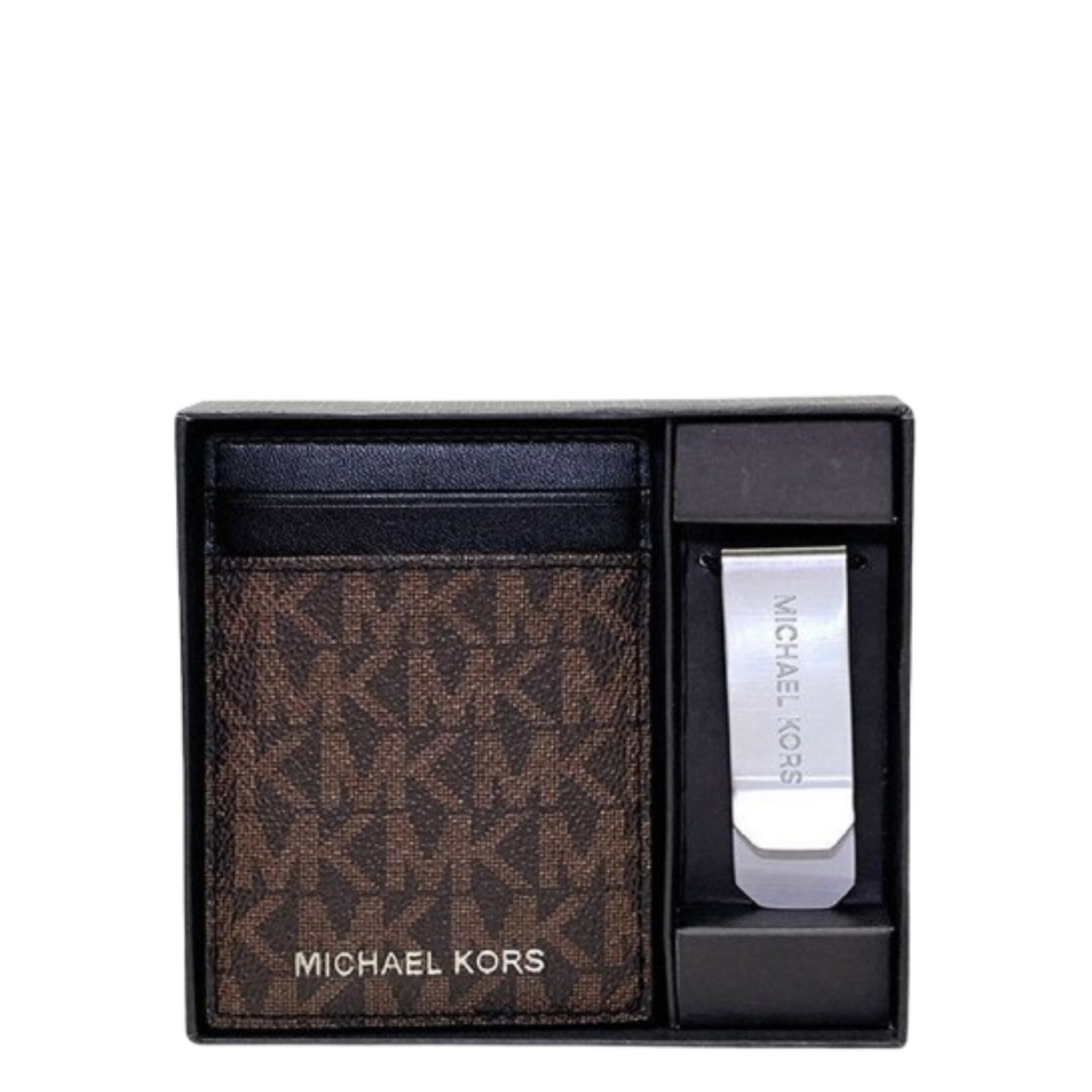 Tarjetero Michael Kors Logo Card Case with Bill Clip Brown