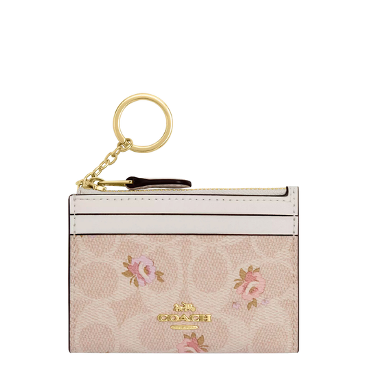 Monedero Coach Mini Skinny Id Case In Signature Canvas With Floral Print Sand Multi