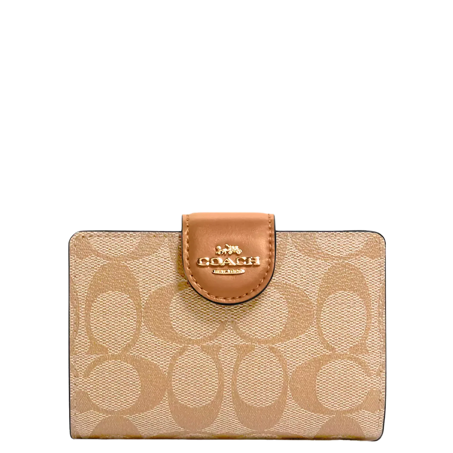 Cartera Coach Medium Corner Zip Wallet In Signature Canvas Light Khaki Saddle