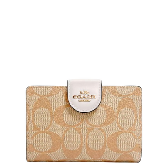 Cartera Coach Medium Corner Zip Wallet In Signature Canvas Light Khaki Chalk