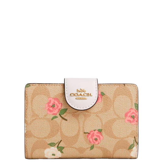 Cartera Coach Medium Corner Zip Wallet In Signature Canvas With Floral Print